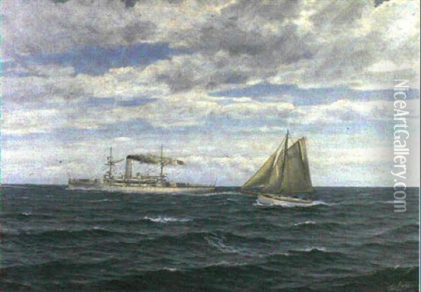 The Norwegian Coastal Defence Vessel Tordenskjold Oil Painting - Zackarais Martin Aagaard