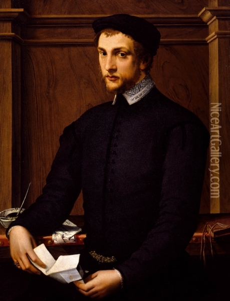 Portrait of a Gentleman with a Letter Oil Painting - Francesco de' Rossi