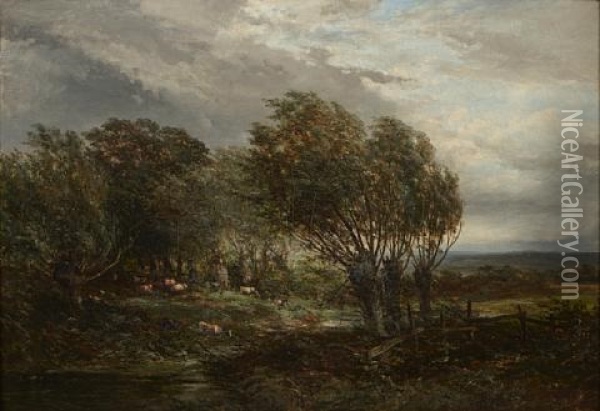 A Pastoral Landscape With Cattle Grazing Beside A Stream Oil Painting - Josefus Gerardus Hans