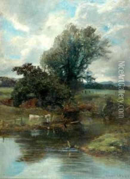 Rsa. Rsw. Rba Willows On The 
Poo Burn, Mentieth, Signed Oil On Canvas Board, Dated 1895, 46x30cm Oil Painting - John Smart