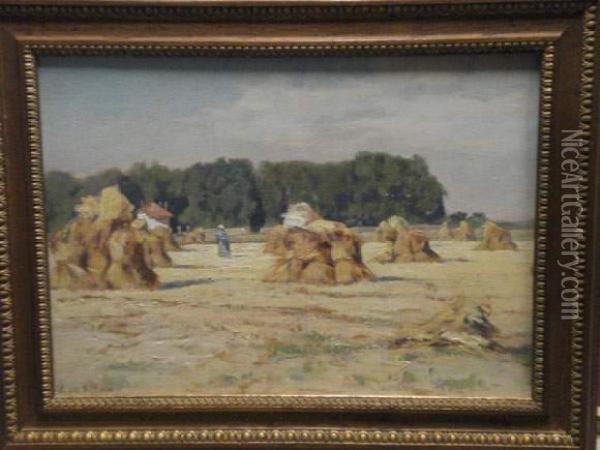 Paysages Aux Meules De Foins Oil Painting - Ernest Le Vilain