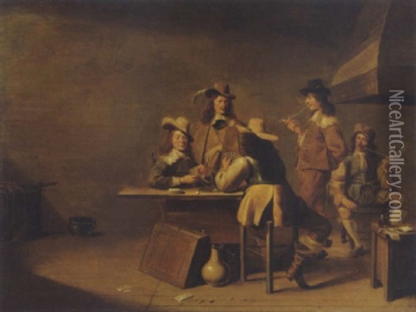 Wachstube Mit Spielenden Und Rauchenden Soldaten Oil Painting - Cornelis Pietersz Bega