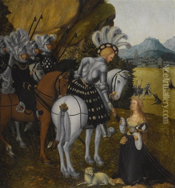 Allegorical Portrait Of A Knight, Possibly The Emperor Maximilian I, As Saint George Oil Painting - Lucas Cranach the Elder
