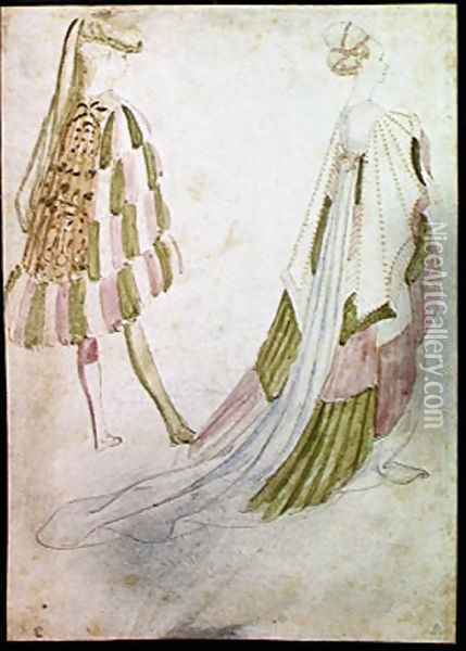 Gentleman and Lady in Court Costume Oil Painting - Antonio Pisano (Pisanello)