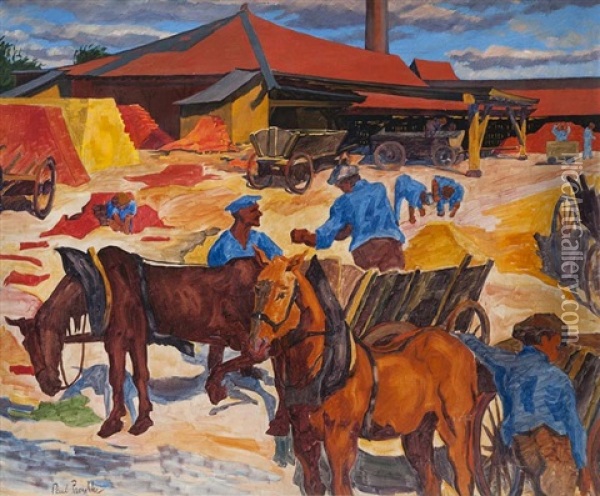 Arbeiter Mit Pferdekarren In Einer Ziegelei Oil Painting - Paul Paeschke