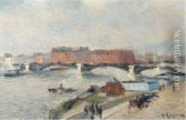 Les Docks, Le Pont De Boieldieu, Rouen Oil Painting - Gustave Loiseau