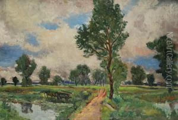 An Elbe-basin Landscape Oil Painting - Booivoj Zufan