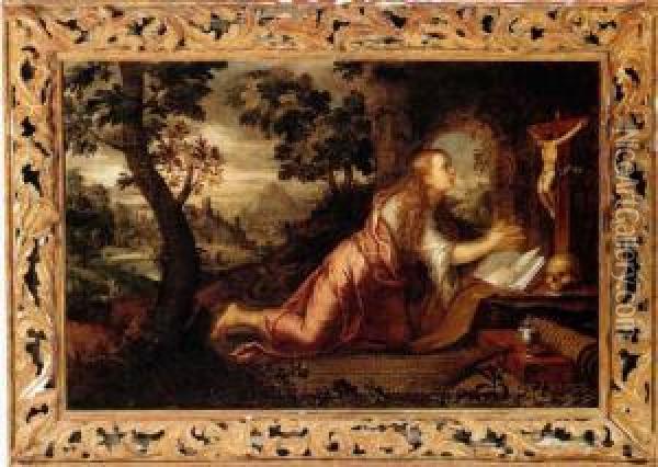 Penitent Magdalene In An Extensive River Landscape Oil Painting - Paolo Fiammingo