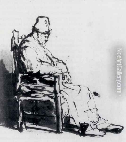 Seated Old Man (possibly Rembrandt's father) Oil Painting - Rembrandt Van Rijn