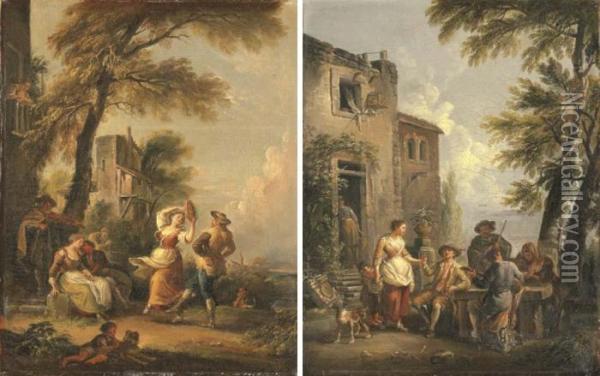 Travelers Merrymaking Outside An Inn Oil Painting - Jean-Baptiste Lallemand