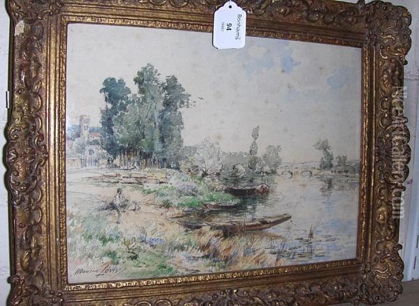 River Scene, Signed Oil Painting - Maurice Levis
