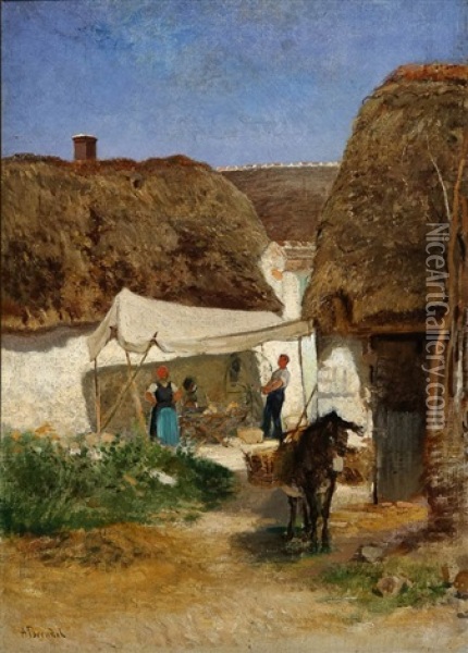 Cottage Scene Oil Painting - Albert Heinrich Brendel