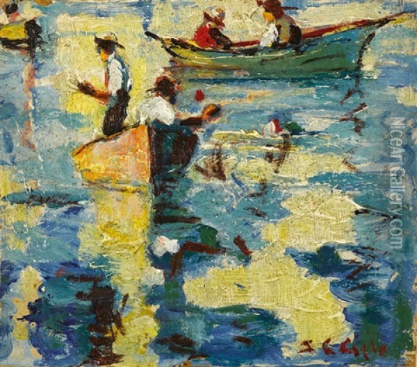 Figures In Boats Oil Painting - Selden Connor Gile