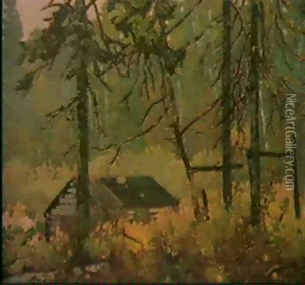 The Guide's Cabin, Algonquin Oil Painting - Francis Hans Johnston