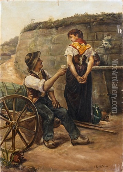 Pres De La Fontaine Oil Painting - Albert Bartholome