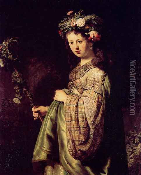 Saskia as Flora 1634 Oil Painting - Rembrandt Van Rijn