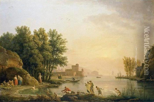 Landscape With Bathers Oil Painting - Claude-joseph Vernet