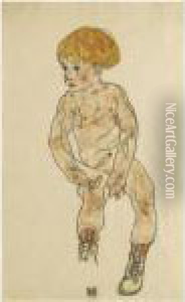 Der Neffe Des Kunstlers, Anton Peschka, Jr. (the Artist's Nephew,anton Peschka, Jr.) Oil Painting - Egon Schiele