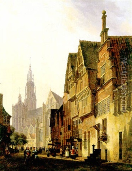 Street Scene In Amsterdam Oil Painting - Alexander Oltmans