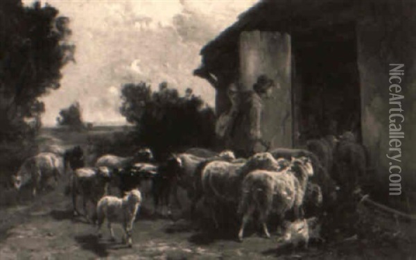 The Sheepfold Oil Painting - Henry Schouten