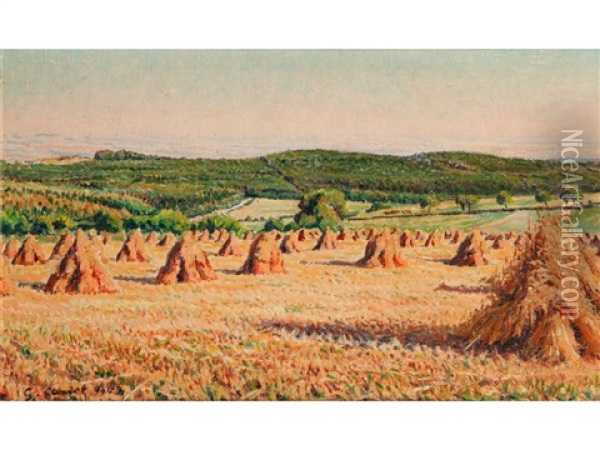 A Field Of Haystacks Oil Painting - Gustave Camille Gaston Cariot