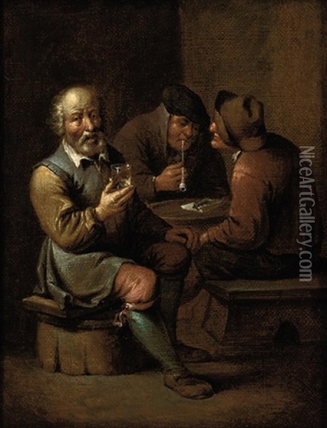 Figures In A Tavern Interior Drinking And Smoking Oil Painting - Jean-Thomas (Nicolas V) Kessel