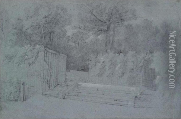 A Staircase With Lattice Work In The Park At Arcueil Oil Painting - Jean-Baptiste Oudry