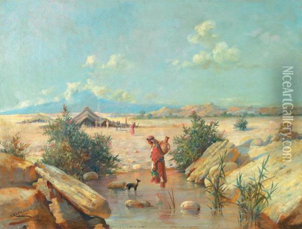 Campement Dans Le Desert Oil Painting - Hermann Joseph Knackfuss