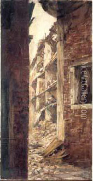 Immeuble Detruit A Venise Pendant La Premiere Guerre Mondiale Oil Painting - Mariano Jose Maria Bernardo Fortuny y Carbo