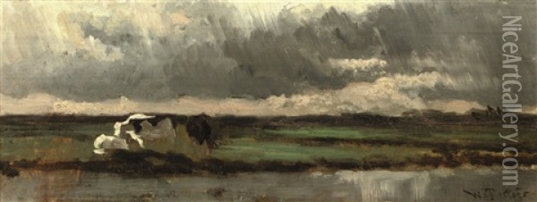 Moerkerk - An Approaching Rain Cloud Oil Painting - Willem Roelofs