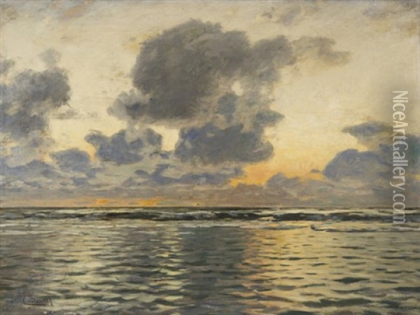 Evening At The Baltic Sea Oil Painting - Eugen Gustav Duecker