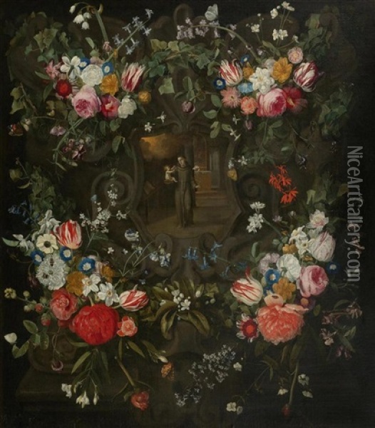 Heiliger Antonius Mit Christuskind Im Blumenkranz Oil Painting - Jan Philip van Thielen