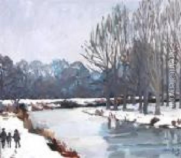 Medway Frozen River Oil Painting - John Leech