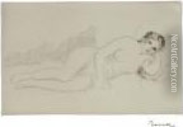 Femme Nue Couchee, (tournee A Droite) 1re Planche Oil Painting - Pierre Auguste Renoir