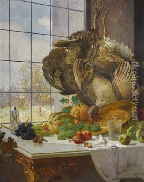 Autumn Still Life In The Artist's Studio Oil Painting - Carl Moll