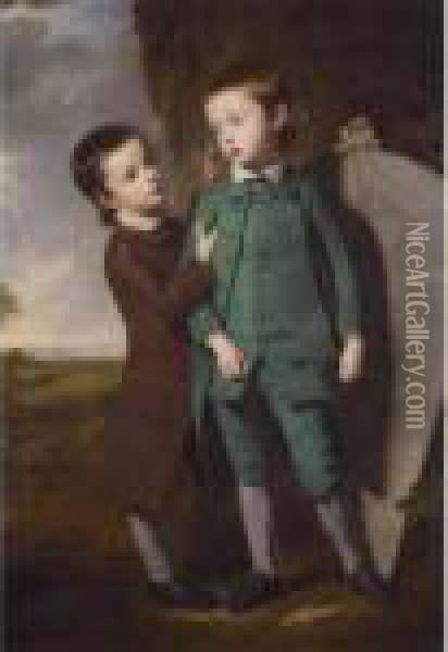 Portrait Of Two Boys With A Kite Oil Painting - George Romney