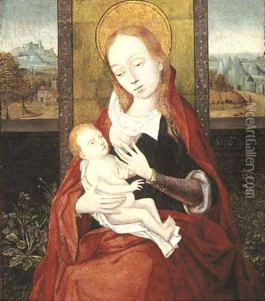 The Virgin and Child, a landscape beyond Oil Painting - Dieric the Elder Bouts