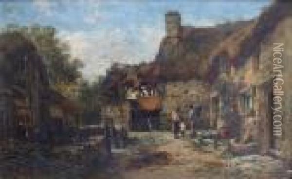 Old Cottages Oil Painting - William Pitt