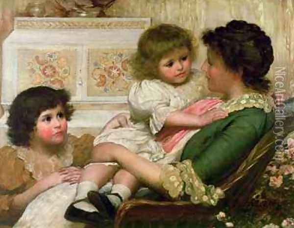The Artists Wife and her Two Daughters Oil Painting - Henry Marriott Paget