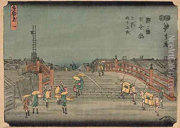 Nippon Bridge Oil Painting - Utagawa or Ando Hiroshige
