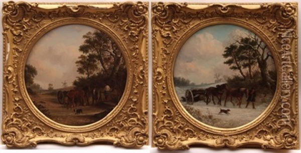 Winter Landscape With Horse-drawn Log Cart Oil Painting - Thomas Smythe