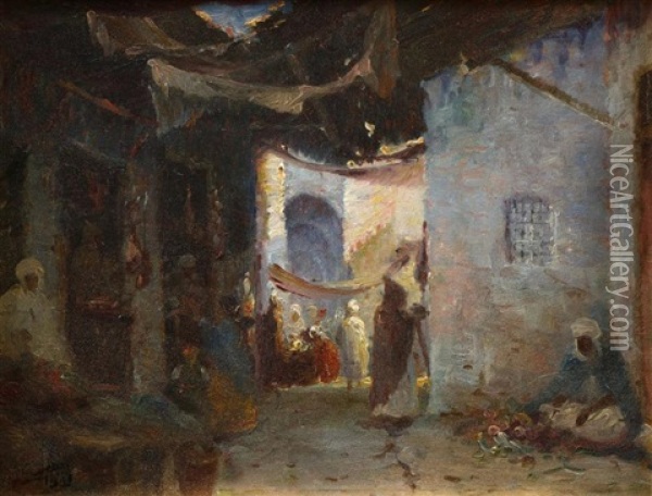 Dans La Vieille Ville De Constantine Oil Painting - Gustave Debat