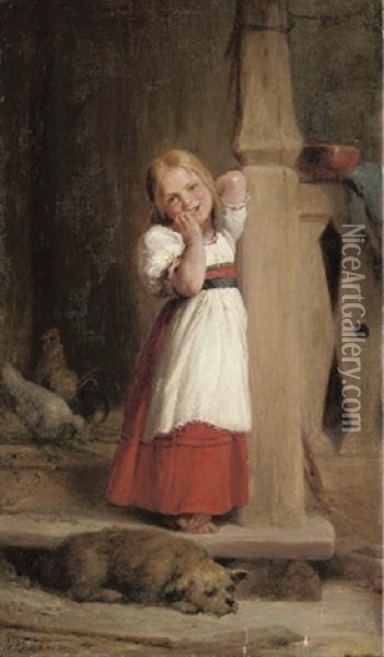 A Smiling Girl Oil Painting - Nikolaij Andreevits Koshelev