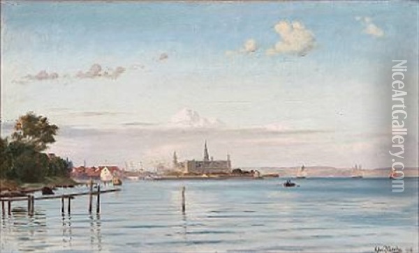 Coastal Scene From Helsingor With A View Towards Kronborg Castle Oil Painting - Christian Blache