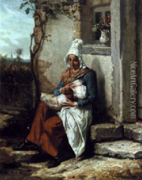 Maternity Oil Painting - Giuseppe De Nigris