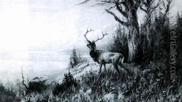A Stag In Mountain Landscape Oil Painting - Rosa Bonheur