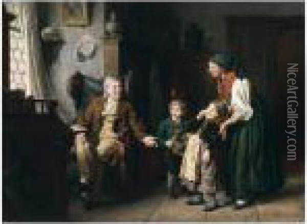 Besuch Beim Grossvater (visiting Grandpa) Oil Painting - Felix Schlesinger