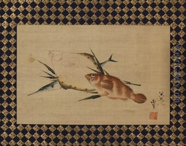 Fish Oil Painting -  Hokusai