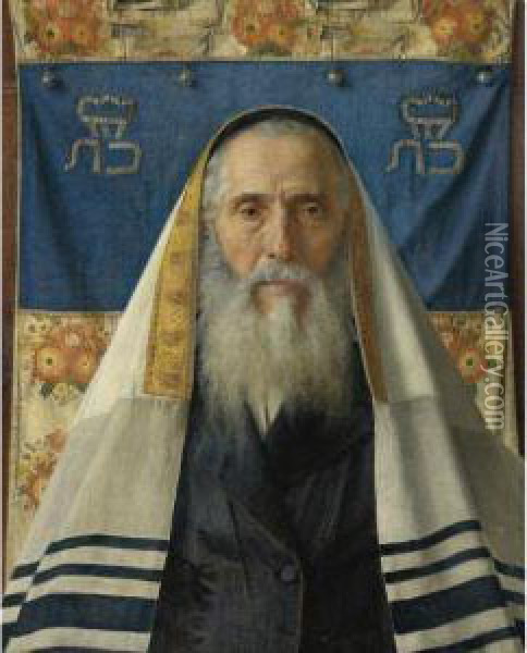Portrait Of A Rabbi With Prayer Shawl Oil Painting - Isidor Kaufmann
