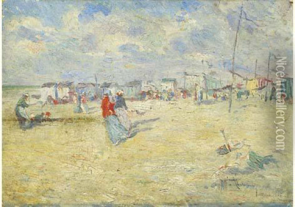 La Plage De La Panne, 1912. Oil Painting - Heran Chaban